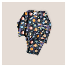 Load image into Gallery viewer, Blue Space, Planets &amp; Rockets Baby &amp; Children&#39;s Loungewear Set • ORGANIC • MADE TO ORDER • Kids •
