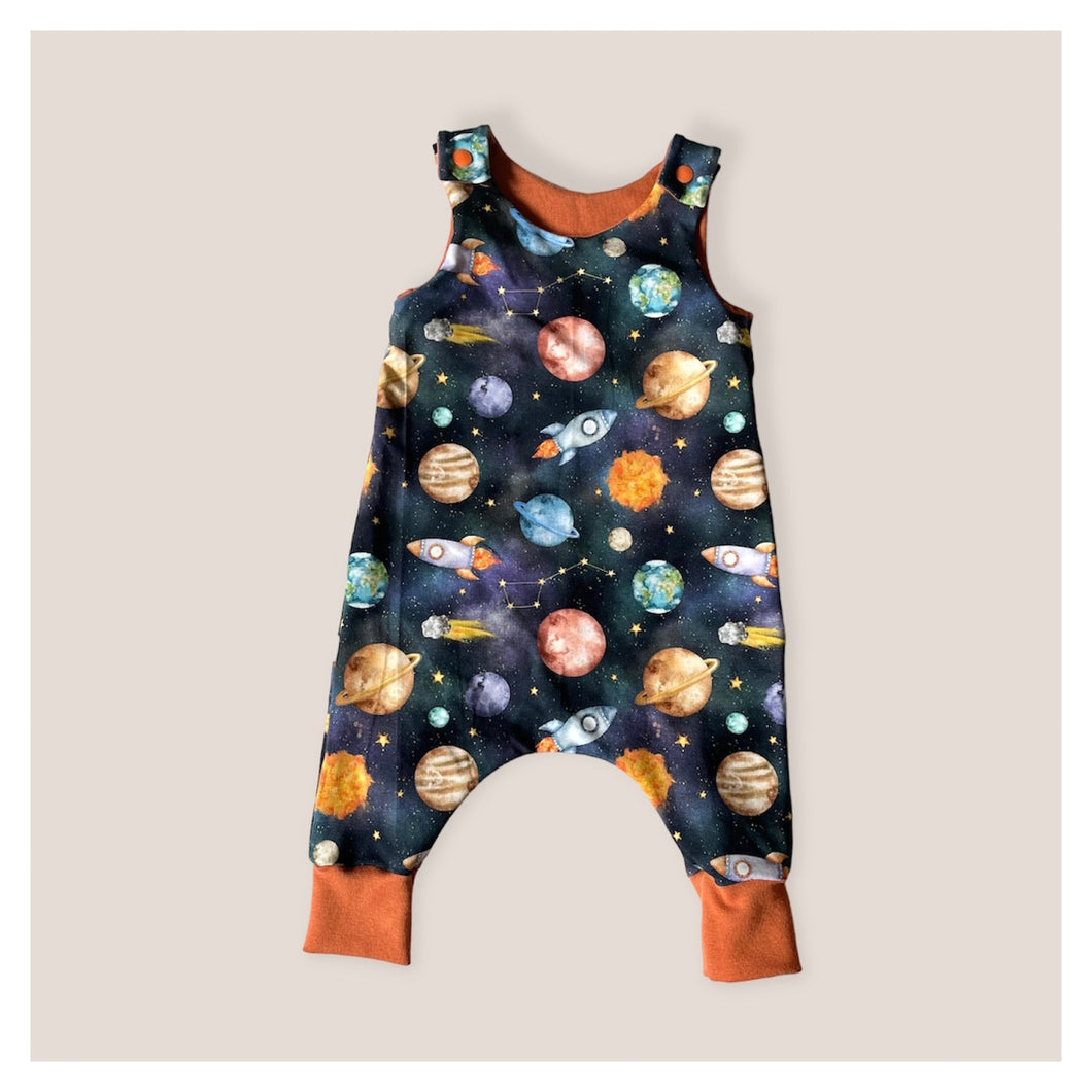 Blue Space, Planets & Rockets Baby & Children's Romper • ORGANIC • MADE TO ORDER • Kids Romper •