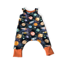 Load image into Gallery viewer, Blue Space, Planets &amp; Rockets Baby &amp; Children&#39;s Romper • ORGANIC • MADE TO ORDER • Kids Romper •
