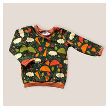 Load image into Gallery viewer, Green Autumn Rainy Days Baby &amp; Children&#39;s Cuffed Top • ORGANIC • READY TO SHIP • 12-18 Months •
