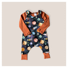 Load image into Gallery viewer, Blue Space, Planets &amp; Rockets Baby &amp; Children&#39;s Romper • ORGANIC • MADE TO ORDER • Kids Romper •
