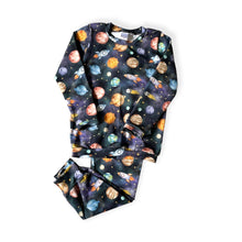 Load image into Gallery viewer, Blue Space, Planets &amp; Rockets Baby &amp; Children&#39;s Loungewear Set • ORGANIC • MADE TO ORDER • Kids •
