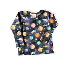 Load image into Gallery viewer, Blue Space, Planets &amp; Rockets Baby &amp; Children&#39;s Long Sleeve Top • ORGANIC • MADE TO ORDER • Kids •
