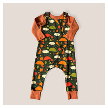 Load image into Gallery viewer, Green Autumn Rainy Days Baby &amp; Children&#39;s Romper • ORGANIC • MADE TO ORDER • Kids Romper •
