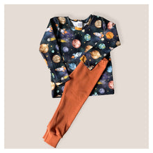 Load image into Gallery viewer, Blue Space, Planets &amp; Rockets Baby &amp; Children&#39;s Long Sleeve Top • ORGANIC • MADE TO ORDER • Kids •
