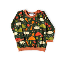 Load image into Gallery viewer, Green Autumn Rainy Days Baby &amp; Children&#39;s Cuffed Top • ORGANIC • READY TO SHIP • 12-18 Months •
