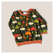 Load image into Gallery viewer, Green Autumn Rainy Days Baby &amp; Children&#39;s Cuffed Top • ORGANIC • READY TO SHIP • 12-18 Months •
