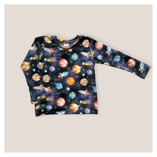 Load image into Gallery viewer, Blue Space, Planets &amp; Rockets Baby &amp; Children&#39;s Long Sleeve Top • ORGANIC • MADE TO ORDER • Kids •
