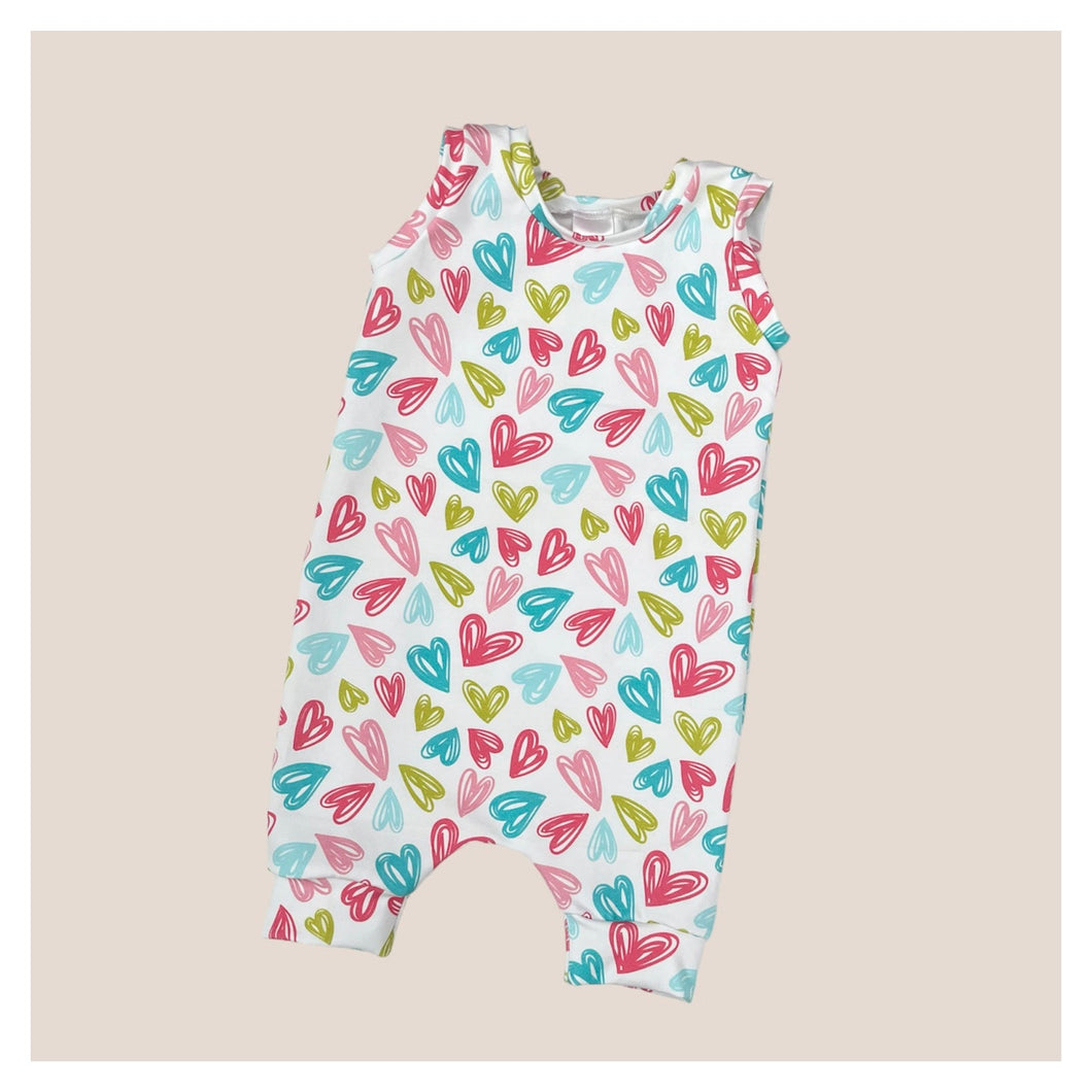 Pastel Hearts Baby & Child's Shortie Romper • READY TO SHIP • 6-9 Months •Kids Romper •