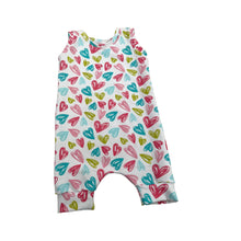 Load image into Gallery viewer, Pastel Hearts Baby &amp; Child&#39;s Shortie Romper • MADE TO ORDER • Kids Romper •
