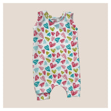 Load image into Gallery viewer, Pastel Hearts Baby &amp; Child&#39;s Shortie Romper • MADE TO ORDER • Kids Romper •
