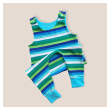 Load image into Gallery viewer, Blue &amp; Green Stripes Baby &amp; Children&#39;s Romper • MADE TO ORDER • Kids Romper •
