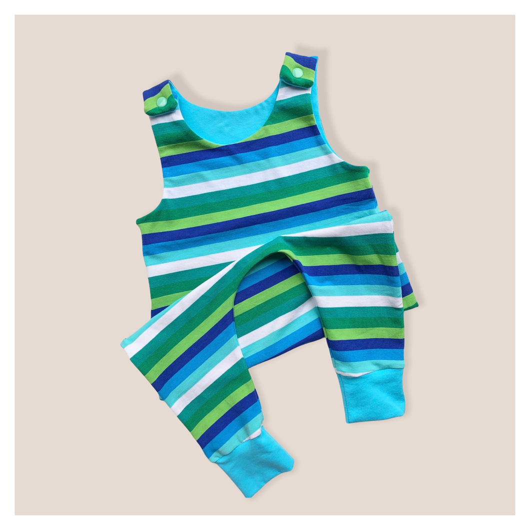 Blue & Green Stripes Baby & Children's Romper • MADE TO ORDER • Kids Romper •