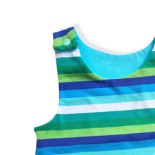 Load image into Gallery viewer, Blue &amp; Green Stripes Baby &amp; Children&#39;s Romper • MADE TO ORDER • Kids Romper •
