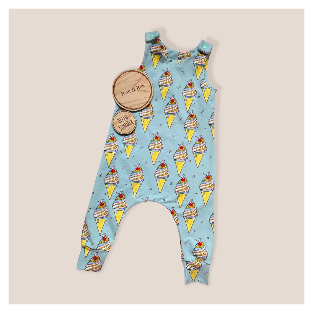 Blue Ice Creams Baby & Children's Romper • Organic • READY TO SHIP • Kids Romper •