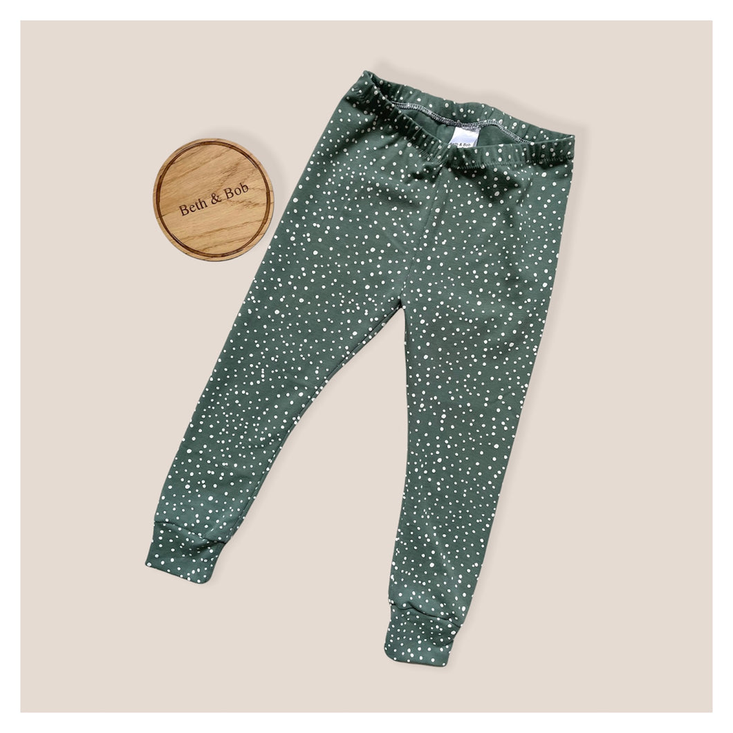 Dusty Green Spotty Baby & Children's Leggings • MADE TO ORDER • Kids Leggings •