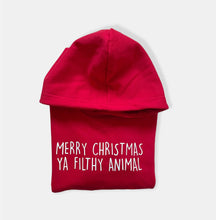 Load image into Gallery viewer, Merry Christmas Ya Filthy Animal Baby &amp; Children&#39;s Red Hoodie • MADE TO ORDER • Kids •
