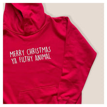 Load image into Gallery viewer, Merry Christmas Ya Filthy Animal Baby &amp; Children&#39;s Red Hoodie • MADE TO ORDER • Kids •
