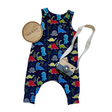 Load image into Gallery viewer, SECONDS* Navy Dinosaurs Baby and Children&#39;s Romper • 3-6 Months • READY to SHIP •
