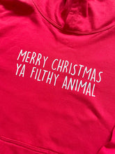 Load image into Gallery viewer, Merry Christmas Ya Filthy Animal Baby &amp; Children&#39;s Red Hoodie • MADE TO ORDER • Kids •
