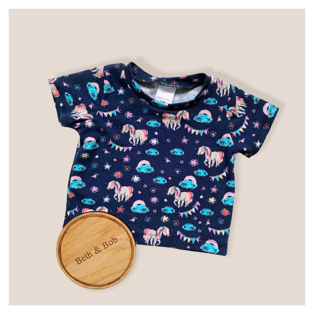 Navy Unicorns Baby & Children's T-Shirt • READY TO SHIP • Kids • 3-6 Months •