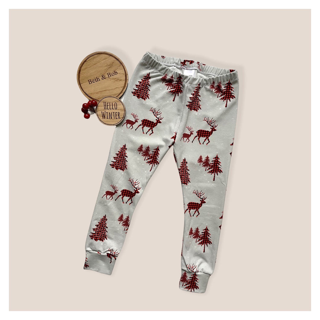 Grey Buffalo Plaid Deer Baby & Children's Leggings • READY TO SHIP • Kids •