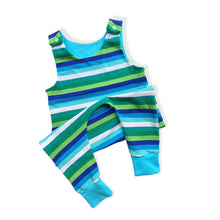 Load image into Gallery viewer, Blue &amp; Green Stripes Baby &amp; Children&#39;s Romper • MADE TO ORDER • Kids Romper •
