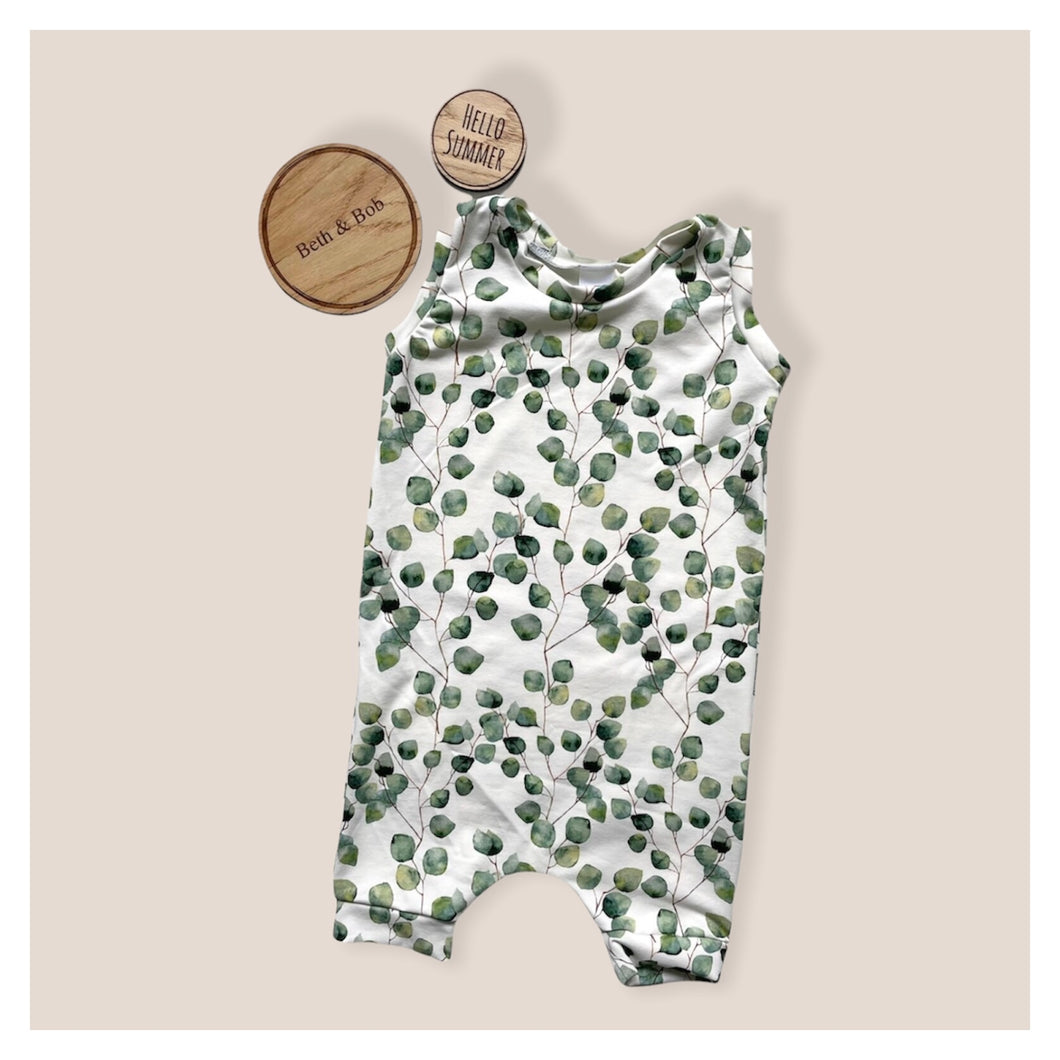 Eucalyptus Shortie Baby & Children's Romper • ORGANIC • Made To Order • Kids Romper •