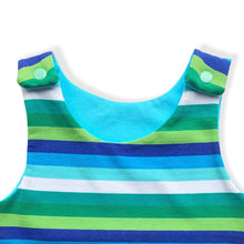 Load image into Gallery viewer, Blue &amp; Green Stripes Baby &amp; Children&#39;s Romper • MADE TO ORDER • Kids Romper •
